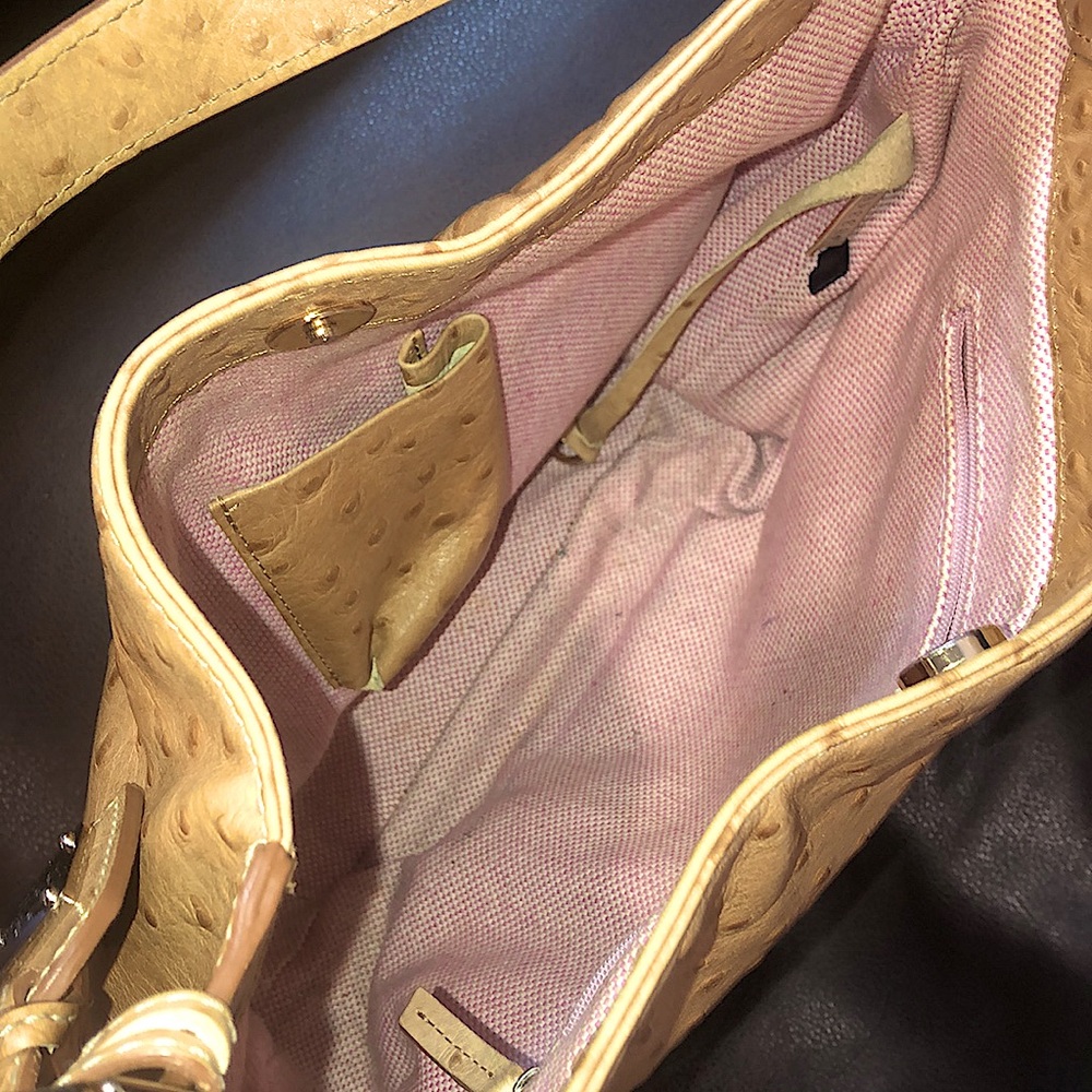 Vintage DOONEY & BOURKE Camel Ostrich Print Leather Shoulder Bag Hobo Design - Picture 8 of 14